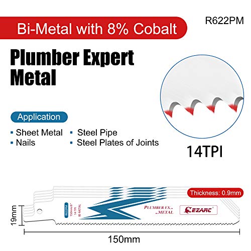 Ezarc Recipating Saw Blade Blade Bim-Metal Cobalt Saber Saber Saw Blades за метал сечење 6-инчен 14TPI R622PM & 9-инчен 14TPI R926pm+