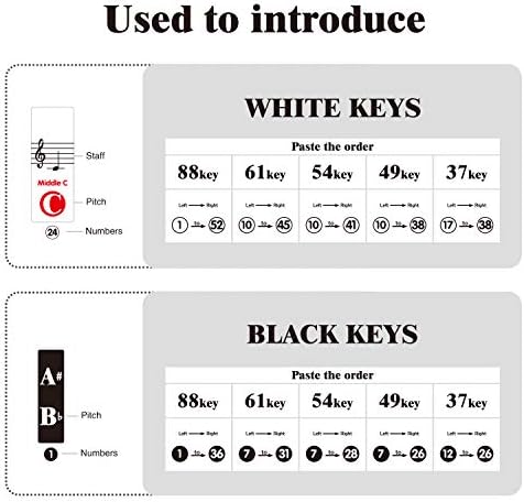 Налепници за клучеви за пијано за 88/61/54/49/37 клуч. Големи смели шарени букви налепници за пијано совршени за деца кои учат.