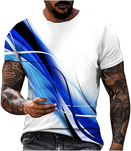 3Д маици за мажи, маички со кратки ракави за мажи Нови графички маички смешни 3Д печатени екипаж летни обични мускули врвови