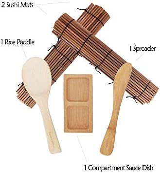 Bamboomn Sushi Make Making 2x Carbonized Bamboo Rolling Mats, 1x Right Grade, 1x Spreader и 1x сос од сос | бамбус душеци