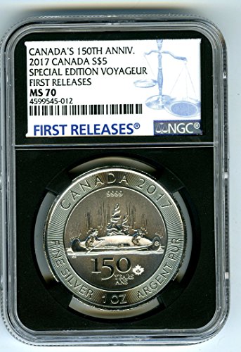 2017 CA Канада 1 мл Сребрена 150 -годишнина Специјално издание Војгур Ретки ретро црна држач сина етикета Прво издава 5 $ MS70 NGC