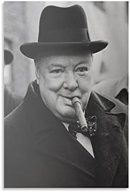 Bludug wallидна уметност црно -бела уметничка постер на Винстон Черчил пуши цигара платно за сликање постери и отпечатоци wallидни уметнички
