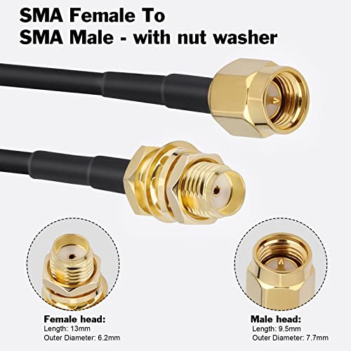 Кабел за антена Capchang SMA RG174 Coaxial Cable 2-Pack 10FT SMA женски до SMA MALE MALE BULKHEAD додаток на SMA на SMA/RPSMA комплет за адаптер