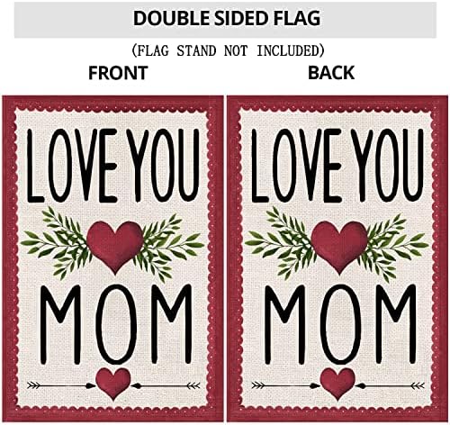 Среќен Денот на мајката градинарски знамиња за надвор од 12x18 инчи двострана, те сакам мамо со loveубов срце мал двор знамиња, подарок