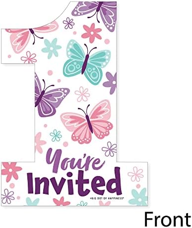 Голема Точка На Среќа 1-ви Роденден Прекрасни Покани За Пополнување Во Форма На Пеперутка-Цветни Картички За Покана За Прва Роденденска Забава