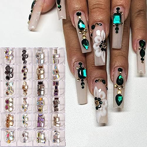 24 решетки луксузни нокти кристални ригистони-мешани szie нокти шарм квадратни коцки за нокти за девојки девојки шарми за подароци