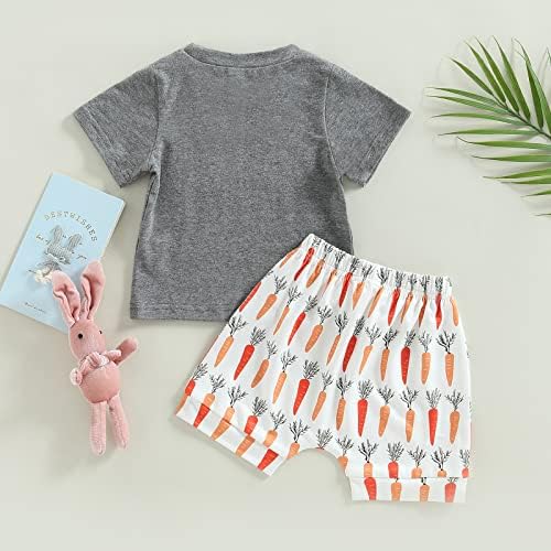 Велигденска облека бебе момче кратко ракав буква печати маица врвови моркови/зајаче шорцеви мали деца 2 парчиња Велигденска облека