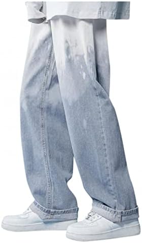 Машки магии на Nyybw Машки тексас фармерки - лабава вклопувана во боја блок потресени фармерки удобни модни панталони улична облека со џеб
