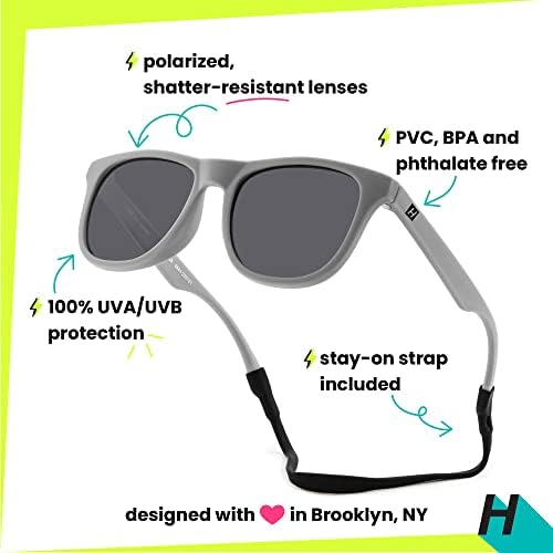 Очила за сонце на Hipsterkid Polarized Kids со каиш | Флексибилна рамка, УВ заштита, Wayfarer - на возраст од 3-6 години