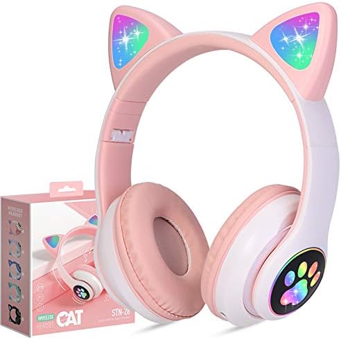Безжични слушалки TCJJ Мачка уво LED светло осветлување на Bluetooth Слушалки за преклопување преку уво w/микрофон за далечно учење