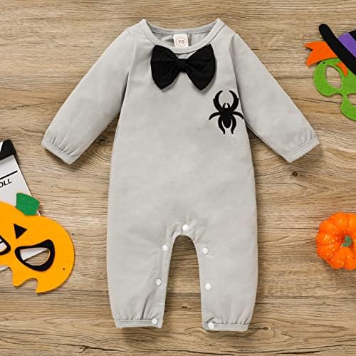 Синхун новородено бебе момче Ноќта на вештерките облека со долги ракави ромпер пајак шема, комбинезон со лак