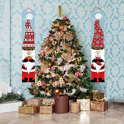 Среќен Божиќ виси знак на тремот со тремот со шема Дедо Мраз Дедо Мраз е новогодишно снежно капаче подарок банер за домашен двор