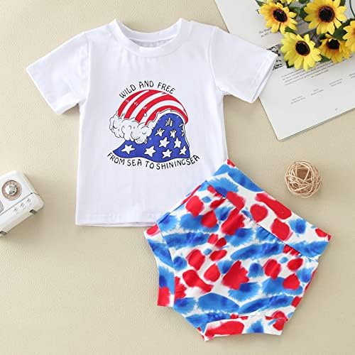 Земете дома Поставете новороденче бебе девојчиња Ден на независност Ден на облека летен краток ракав 4 -ти јули маица врвови шорцеви 2 парчиња