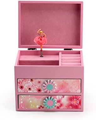 Розова дрвена цветна тема 18 белешка за балерина музичка кутија - многу песни што треба да се изберат - приспивна, брам