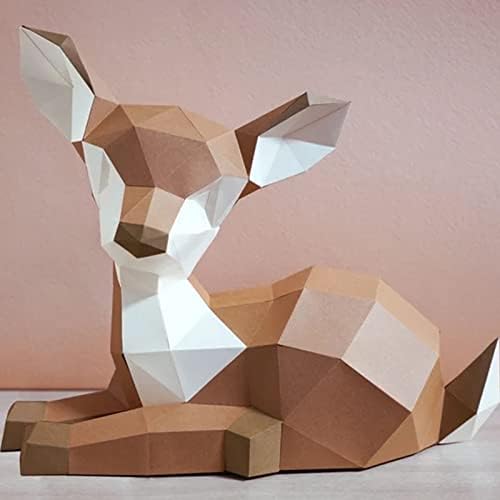 Wll-DP лежејќи модел на елени DIY хартија скулптура 3D оригами загатка хартија трофеј креативен модел на хартија дома Декоративен украс