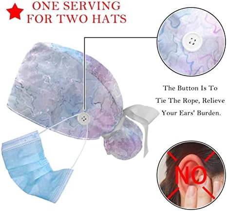 Медицински капачиња на Лорвис за жени со копчиња долга коса, 2 парчиња прилагодливо работно капаче, апстрактноПсиходелична вртење
