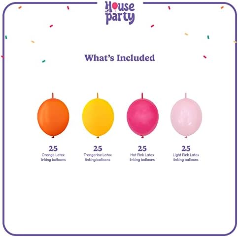 КУЌА НА ПАРТИЈАТА Светла Бонбони Линк Балони 100 Парчиња - 12 Инчен Портокалова, Жолта, Розова, Црвена Поврзување Балони за Роденден &засилувач;