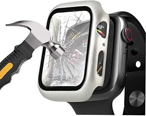 HenStar компатибилен со Apple Watch Series 7 45mm тврд случај, ултра тенок HD темперамент стакло заштитник на целосна покриеност на покривање