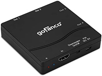 Gofanco Compact 1x4 HDMI Splitter 4K 60Hz HDR - 4K @60Hz 4: 4: 4, 18Gbps, Scaling од 4K до 1080p, HDR10, го поддржува Dolby Vision,
