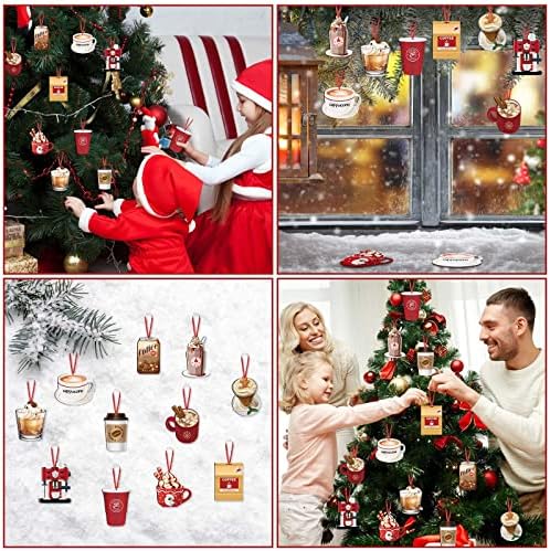 32 парчиња кафе чаша Божиќен украс дрвена кафе елка украс украс виси топло какао украси Божиќни чаши чаши украси декоративни висечки украси за