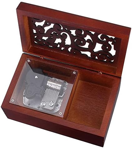 Fnly антички врежана дрвена музичка кутија со ветерници, музичка кутија Еделвејс, со движење со сребро, во правоаголник, правоаголник