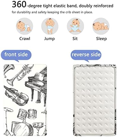 Jazz Music тематска опремена мини чаршафи, преносни мини креветчиња за столбови за деца со постелнина за креветчиња за девојчиња