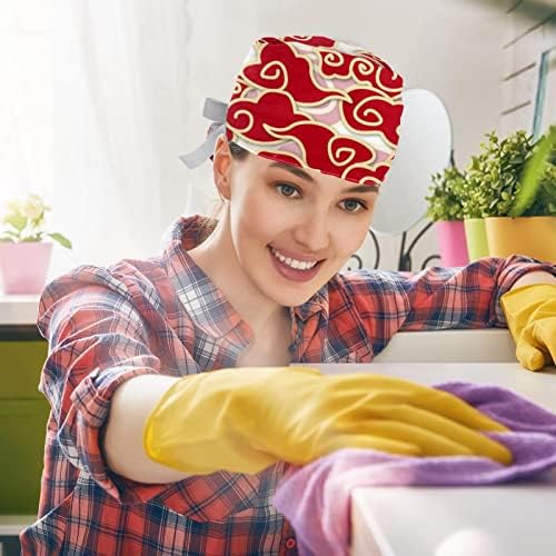 2 парчиња медицинска сестра за чистење капаци жени долга коса, безбол печати прилагодливо работно капаче со копче и џемпери