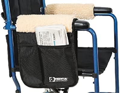 Суштинско Медицинско Снабдување Рачна Торбичка За Инвалидски Колички, Скутер и Транспортен Стол Со Потпирачи За Раце Од Руно, Црна