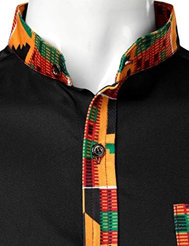 Zeroyaa Hipster Hipster African Pribal Graphic Patchwork Design Тенок фит копче со долг ракав нагоре мандарински кошули со јака
