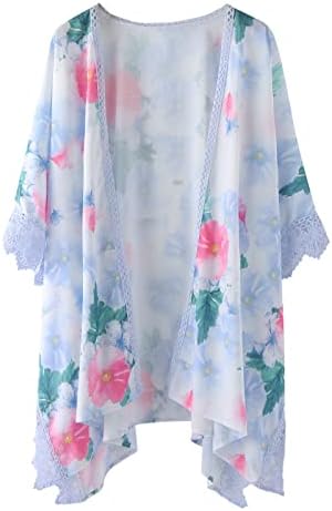 Женски цветни печати ракав за килиган Кимоно, лабава покриеност на обични блузи врвови симпатична графичка мета