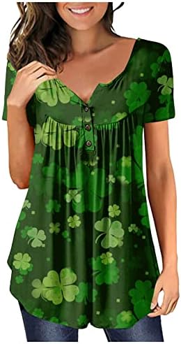 Lcepcy St Patricks Day Women'sенски краток ракав 2023 лето Хенли против вратот печатеше плетени обични тунични блузи кошула
