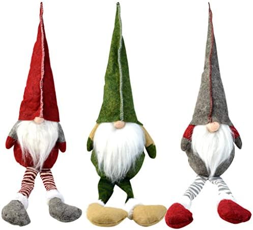 Јолио 3 парчиња рачно изработена Божиќна гномска декорација, шведски санта гном том, шведски фигурини кои седат на Божиќни украси со долги нозе