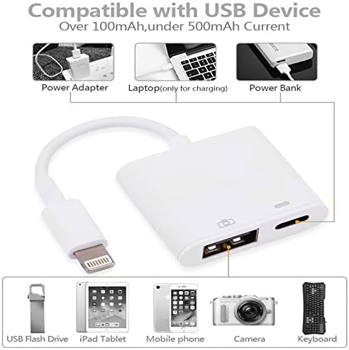 Адаптер TASYL USB за адаптер за камера со iPhone ipad Молња USB 3.0 OTG кабел поддржува камера, USB флеш -уред, тастатура, глушец,