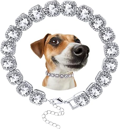 АНЦИРС 10 инчи 5А кубни ланци за кучиња за мали средни кучиња, исцеден кристал камења тениски ланци на јака за миленичиња кутре- сребро