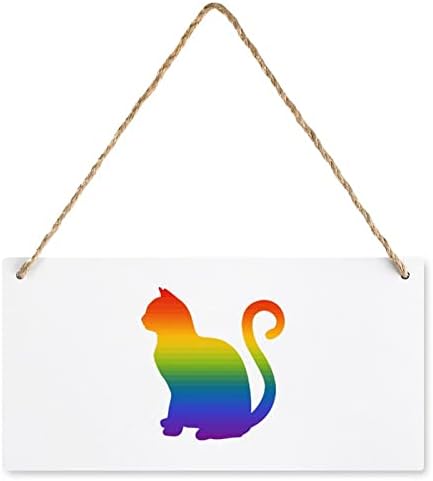 ЛГБТ мачка гордост дрвена висечка знак декорација Дрво правоаголник дома кујнски wallид декор 9,8 x 4,9 инчи