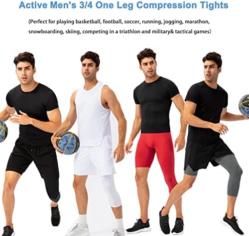 Хурахопки за компресија на една нога за кошарка, мажи 3/4 панталони за компресија на една нога, суво вклопување хеланки спортски