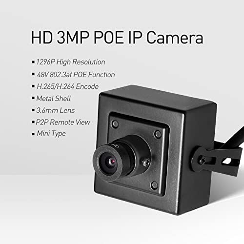 Revotech Mini POE IP камера, HD 3MP Внатрешна безбедносна камера 3.6мм леќи P2P Далечински преглед CCTV видео камера H.265/H.264