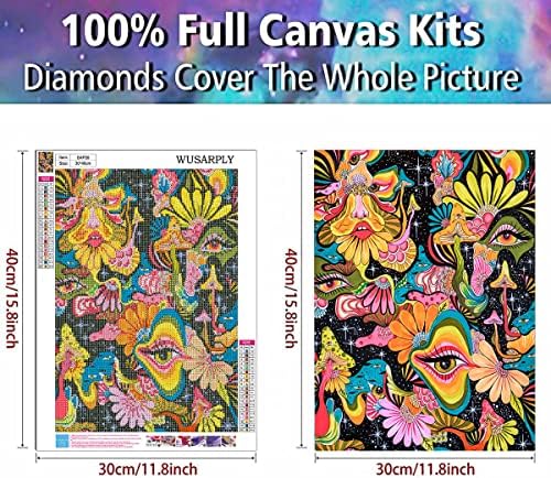 WusArply Trippy Mushroom Diamond Kits Kits For Adults - 5D Diamond Art Kits Комплетни дупки со дијамантски точки боја со дијаманти скапоцени