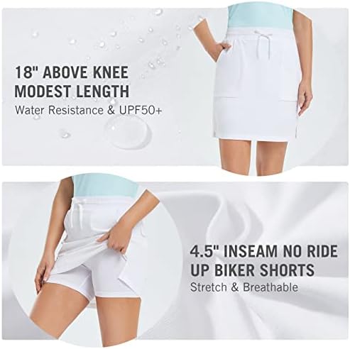 Baleafенски женски голф Skort 18 здолниште со должина на коленото со џебови со шорцеви за велосипедисти се протегаат еластична половината