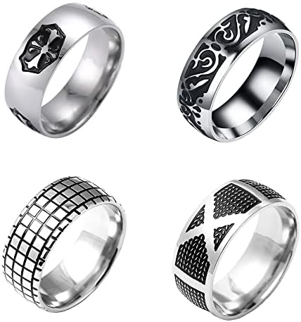 Supra Diamanto 4PCS обичен опсег прстени за мажи не'рѓосувачки челични прстени за мажи Свадба прстен свадба Тотем прстени за мажи сребро гроздобер