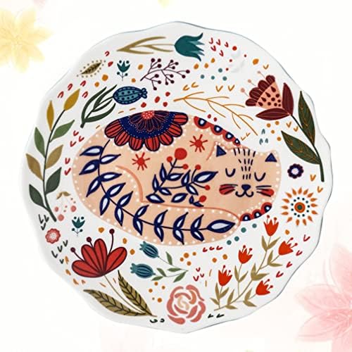 Cabilock керамичка чинија за вечера, цветни мачки дизајн храна, чинија за сад јапонски стил салата плочи бифтек чинија декоративна