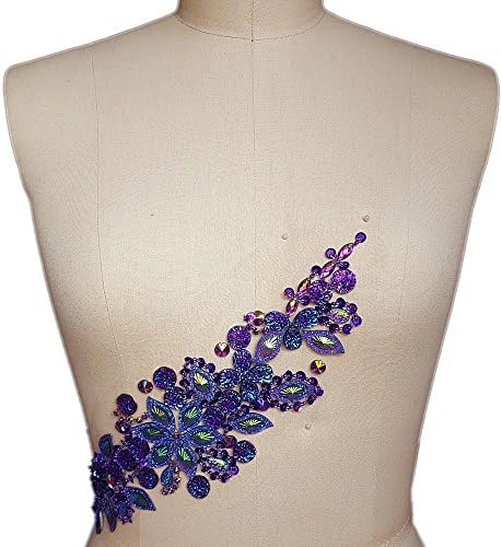Мода! Чиста рачно изработена светла кристална закрпи шивајќи виолетова рингестонс Апликација со камења Sequins Beads DIY за додаток