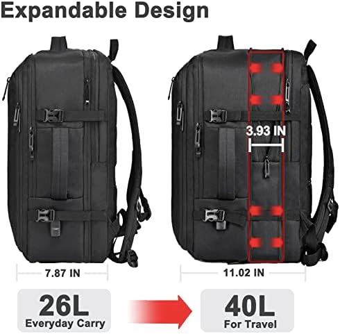 Одобрена е ранец за патувања за жени, одобрена од 40L, дополнително големи носење на ранец, ранец за проширување на багажот за лаптоп