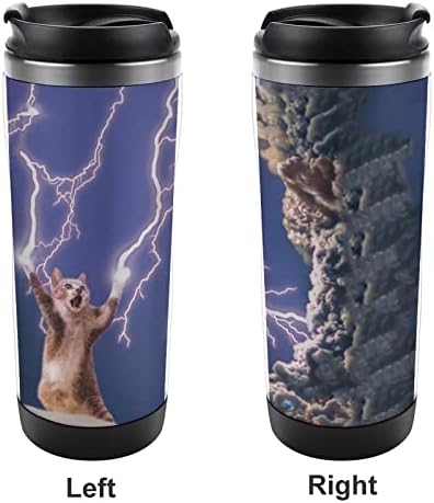 Thunderbolt Cat Travel Cafe Chafe Migs со капаци изолирани чаши од не'рѓосувачки челик двојно wallидно шише со вода