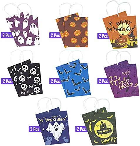 16 парчиња среќен трик за Ноќта на вештерките или третираат торби со рачки со торби за подароци, рециклирани картони со картони