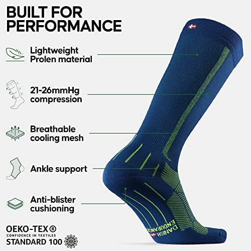Данска издржливост 2 пакет дипломирани чорапи за компресија, 21-26mmhg, за жени и мажи