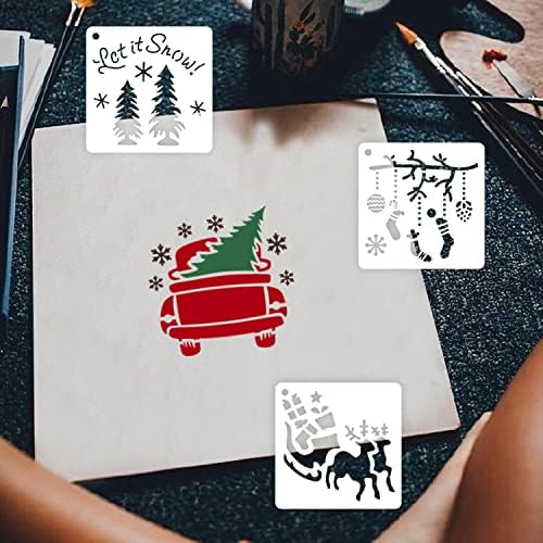 64 парчиња мали божиќни матрици, 3x3 инчи занаетчиски матрица за сликање на дрво, ткаенина, хартија, прозорци, Божиќни украси, картички, украси
