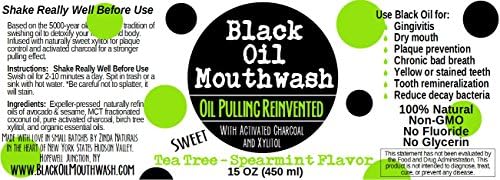 Црно масло миење на устата, слатко чајно дрво ~ spearmint, кокос + сусам + масло од авокадо Супер мешавина, стаклено шише од