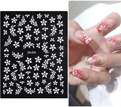 Налепница за уметност со цвеќиња холографски декорации бело црвени нокти дизајни за нокти пролетен фестивал на нокти дизајн самостојно лепило