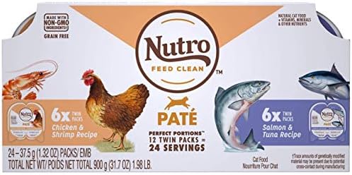 Nutro Grain бесплатно природна влажна храна за мачки, патено лосос и туна рецепт и пакет со разновидност на рецепти за пилешко и ракчиња.